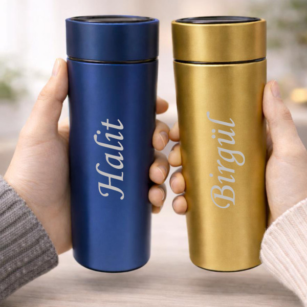 Kişiye Özel Dereceli Termos 500 ml 2 Adet Gold-Laci
